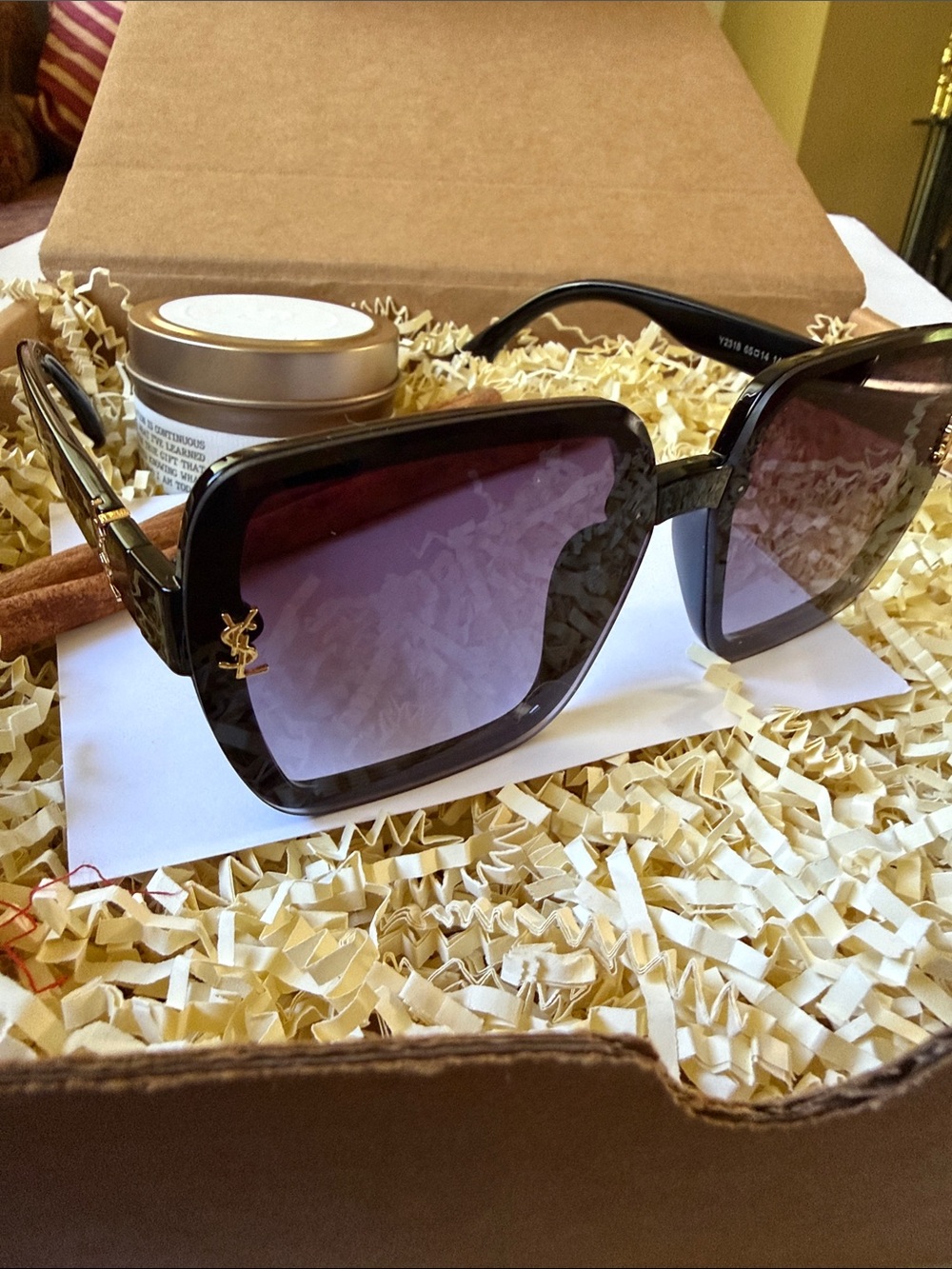 Luxury Black Square Sunglasses with Gradient Purple Lenses